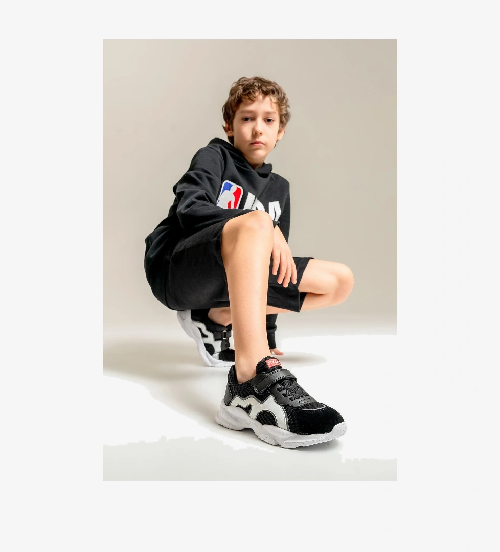 Erkek Çocuk Siyah Hakiki Deri Günlük Spor Ayakkabı - Görsel 1