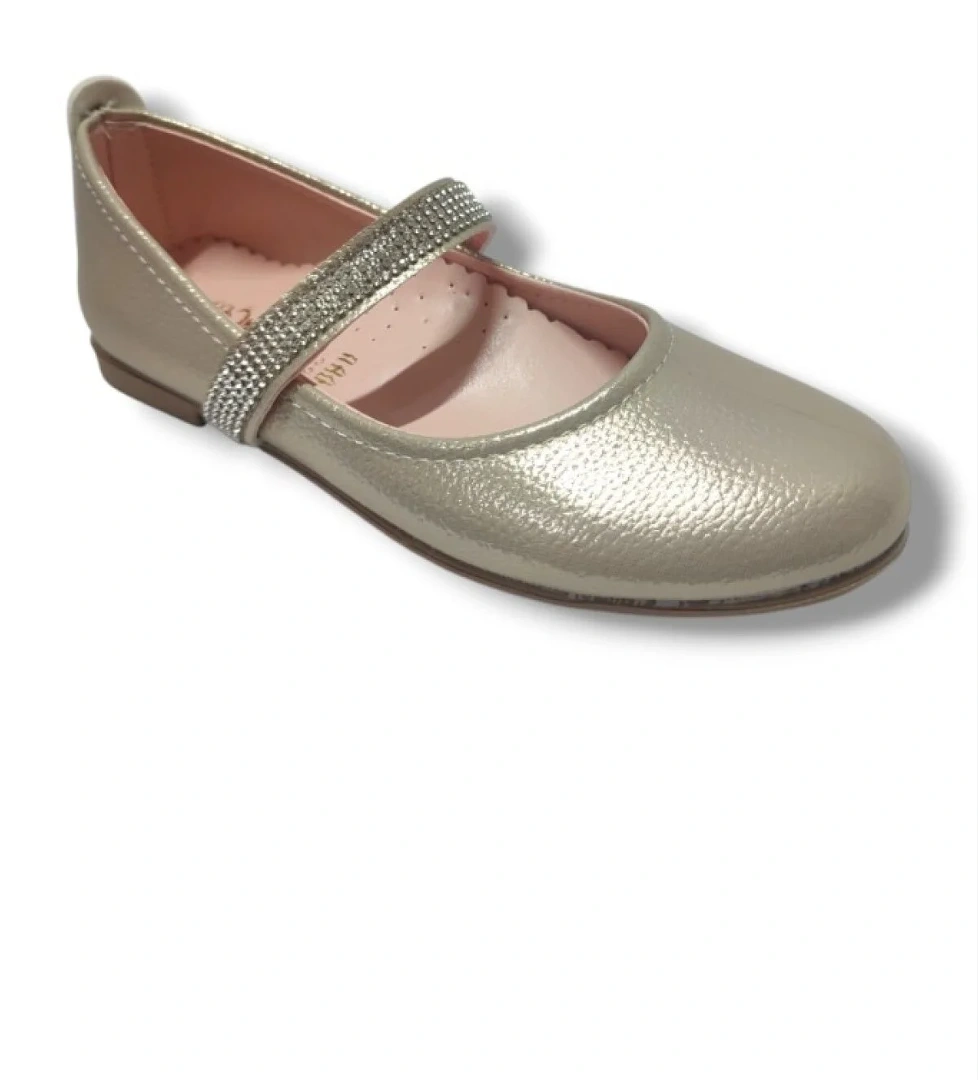 Parlak Baskı Deri Taşlı Lastik Bantlı Kız Çocuk Babet 26-30