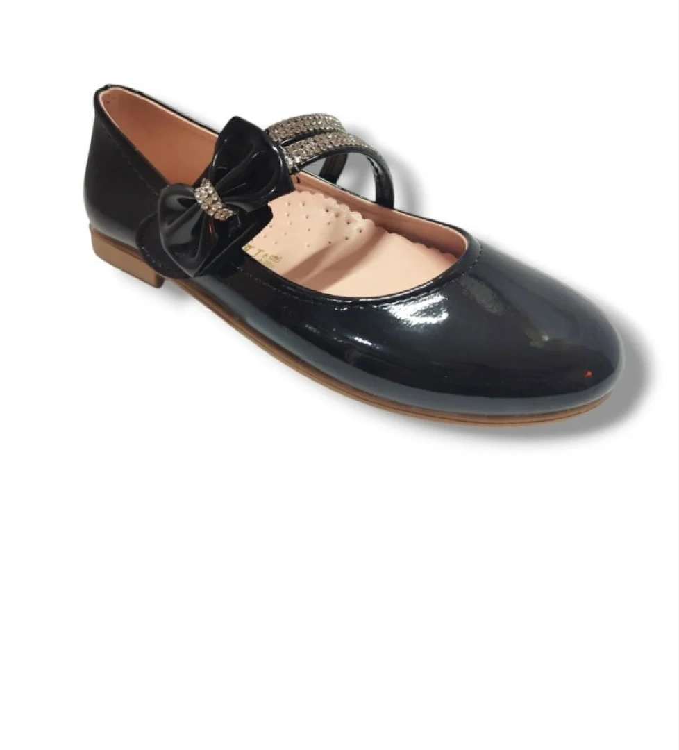 Rugan Deri Taşlı Çift Bantlı Kız Çocuk Babet 26-30