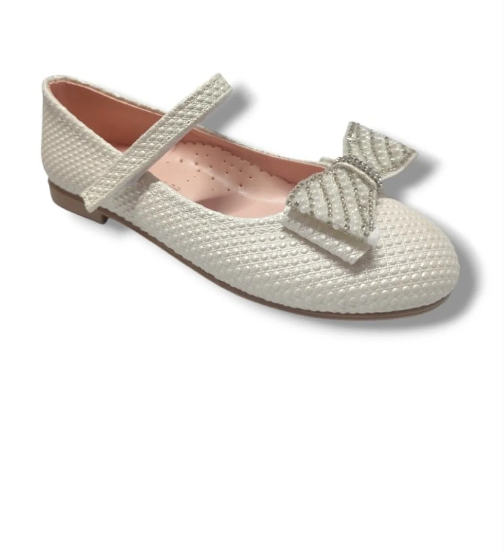 İremsu Baskı Deri Taşlı Fiyonk Çırt Bantlı Kız Çocuk Babet 26-30 model görseli