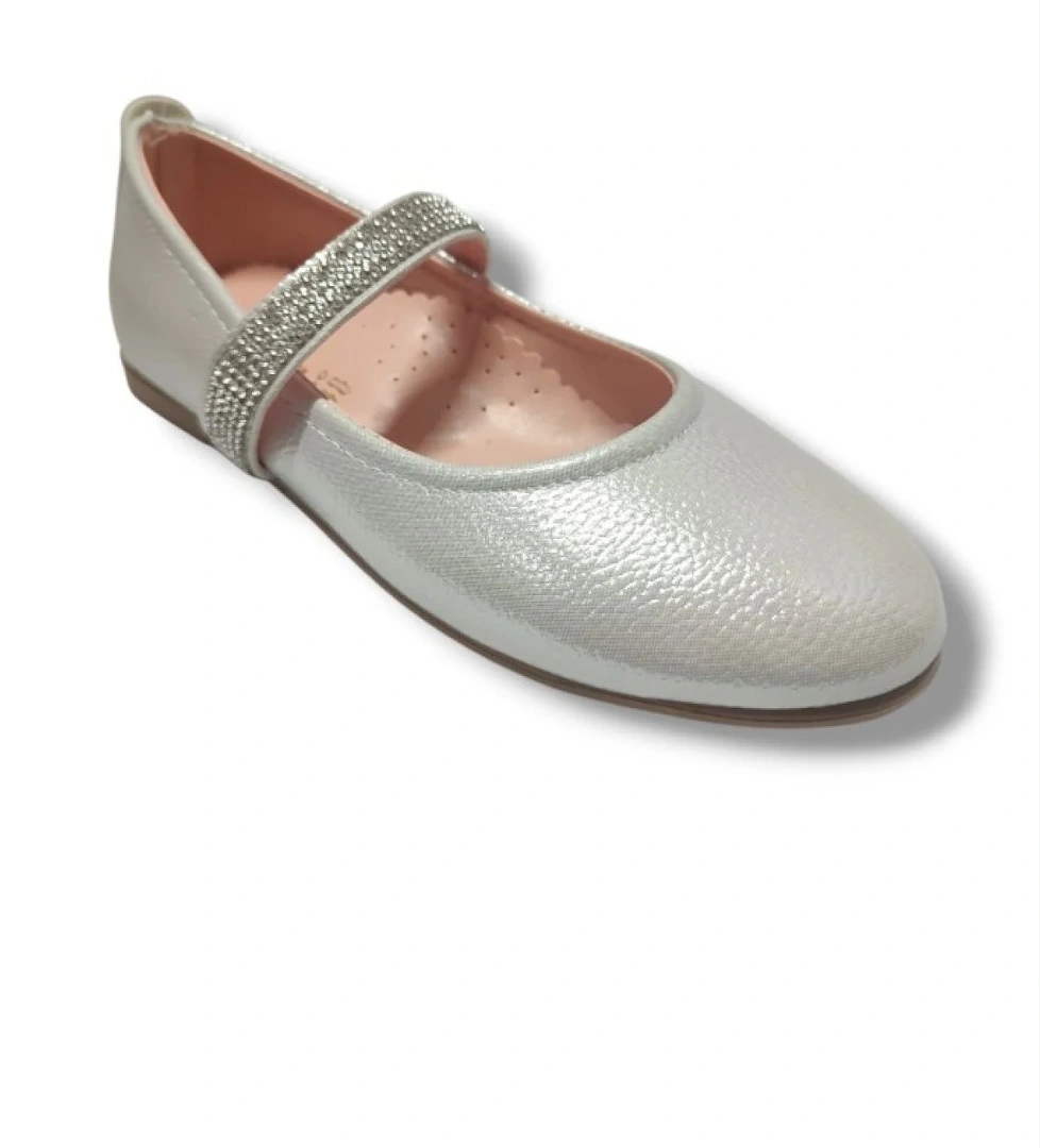 Parlak Baskı Deri Taşlı Lastik Bantlı Kız Çocuk Babet 26-30 - Görsel 1