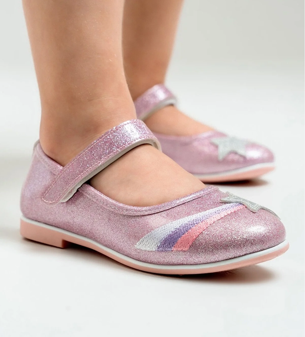 Kız Çocuk Pudra Yıldızlı Günlük Babet