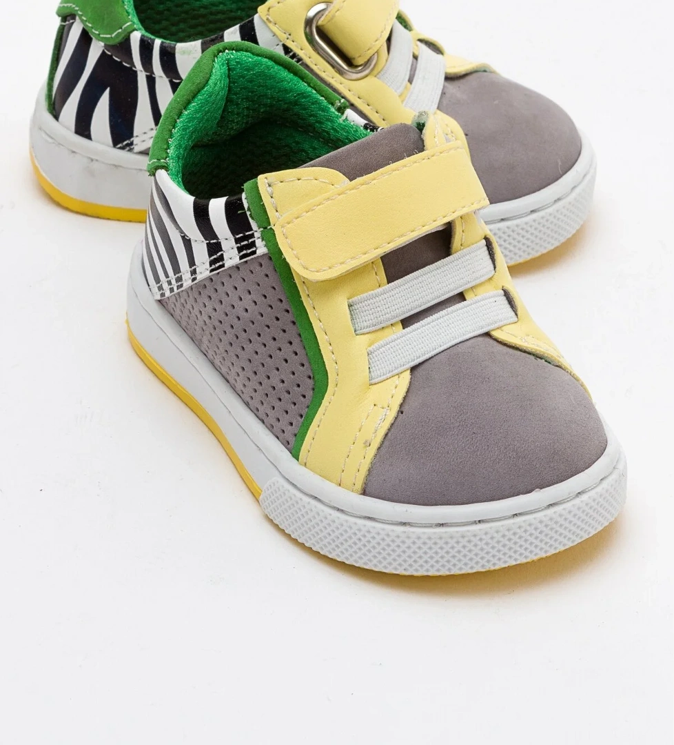 Erkek Çocuk Gri Hakiki Deri İlk Adım Ayakkabı