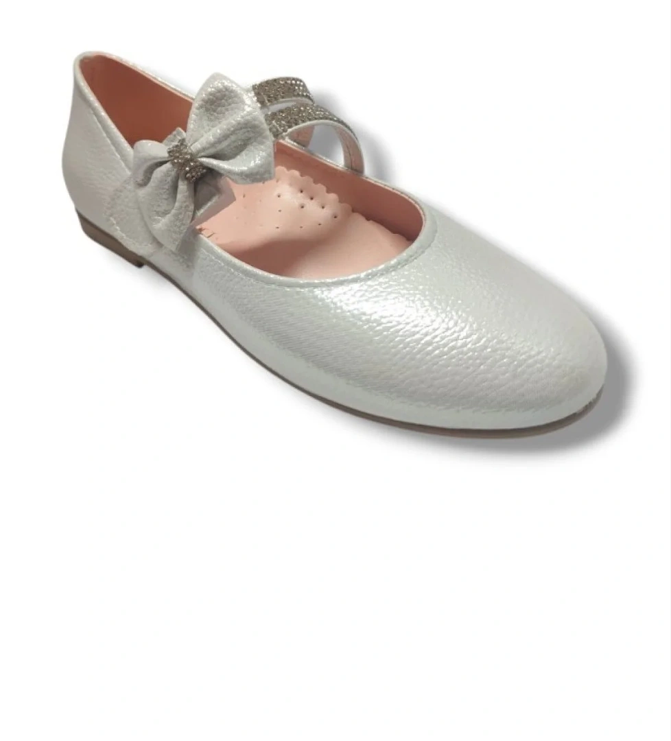 İremsu Parlak Baskı Deri Taşlı Çift Bantlı Kız Çocuk Babet 26-30 model görseli