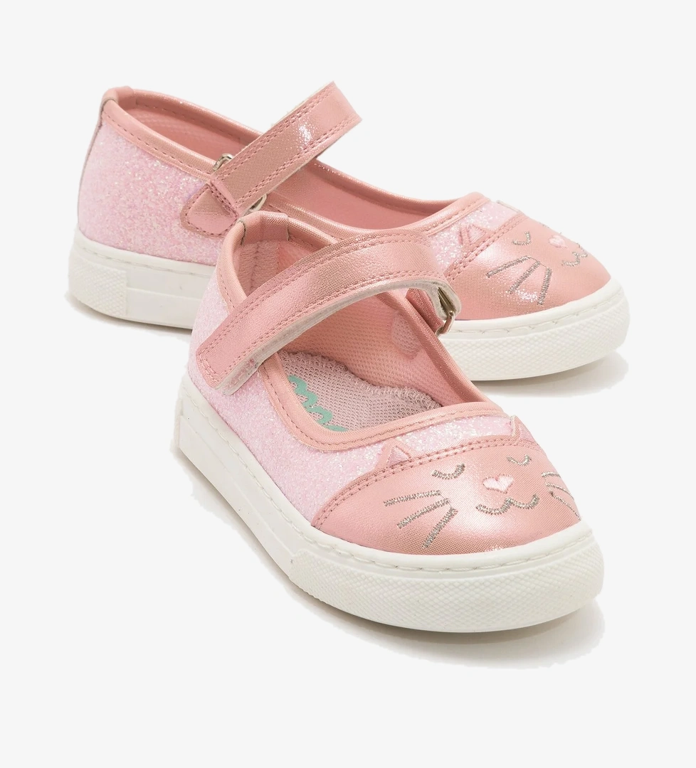 Kız Çocuk Pudra Kedili Günlük Babet - Görsel 1