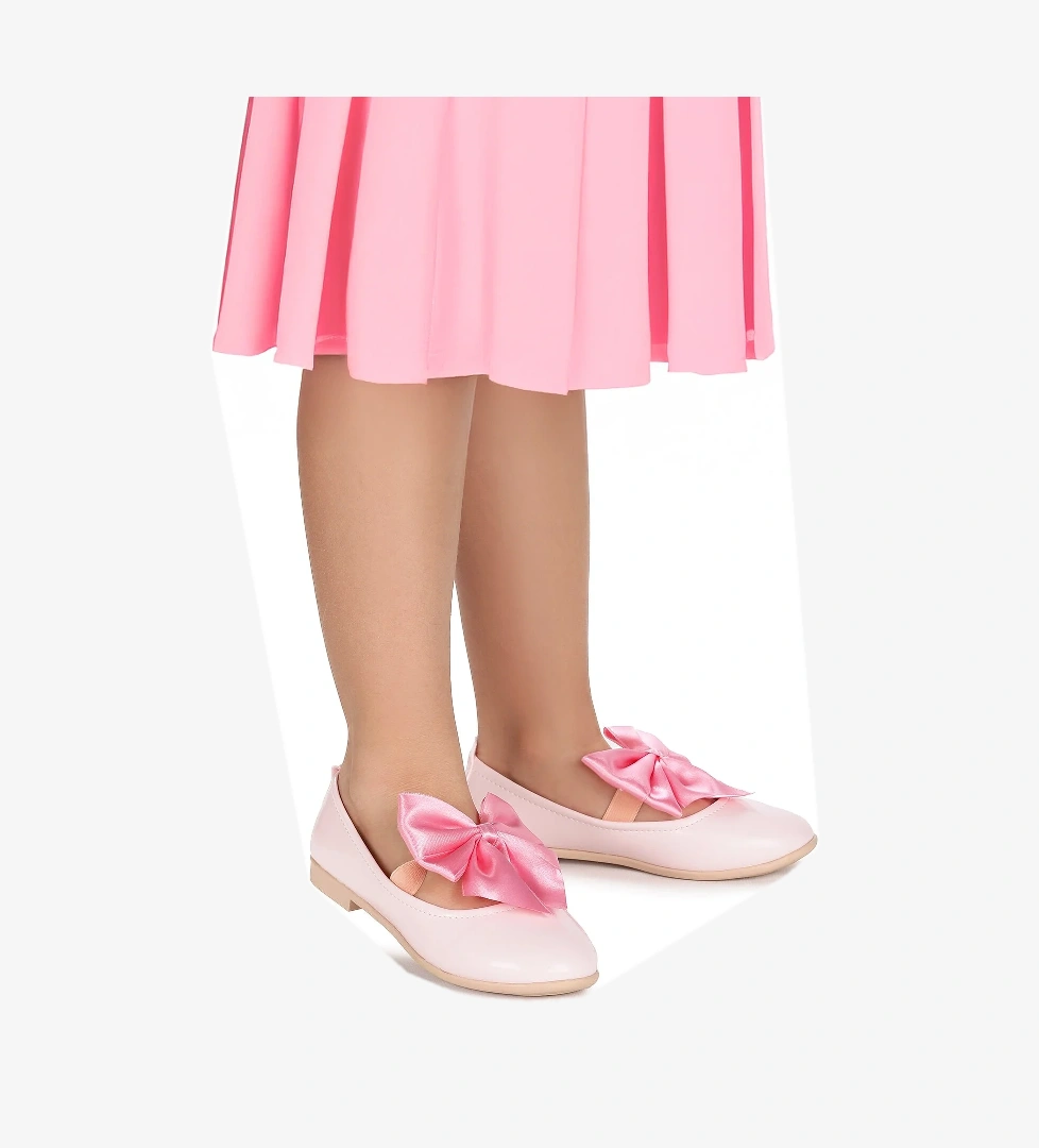 Tari Fiyonk Lastikli Kız Çocuk Babet Ayakkabı Pudra