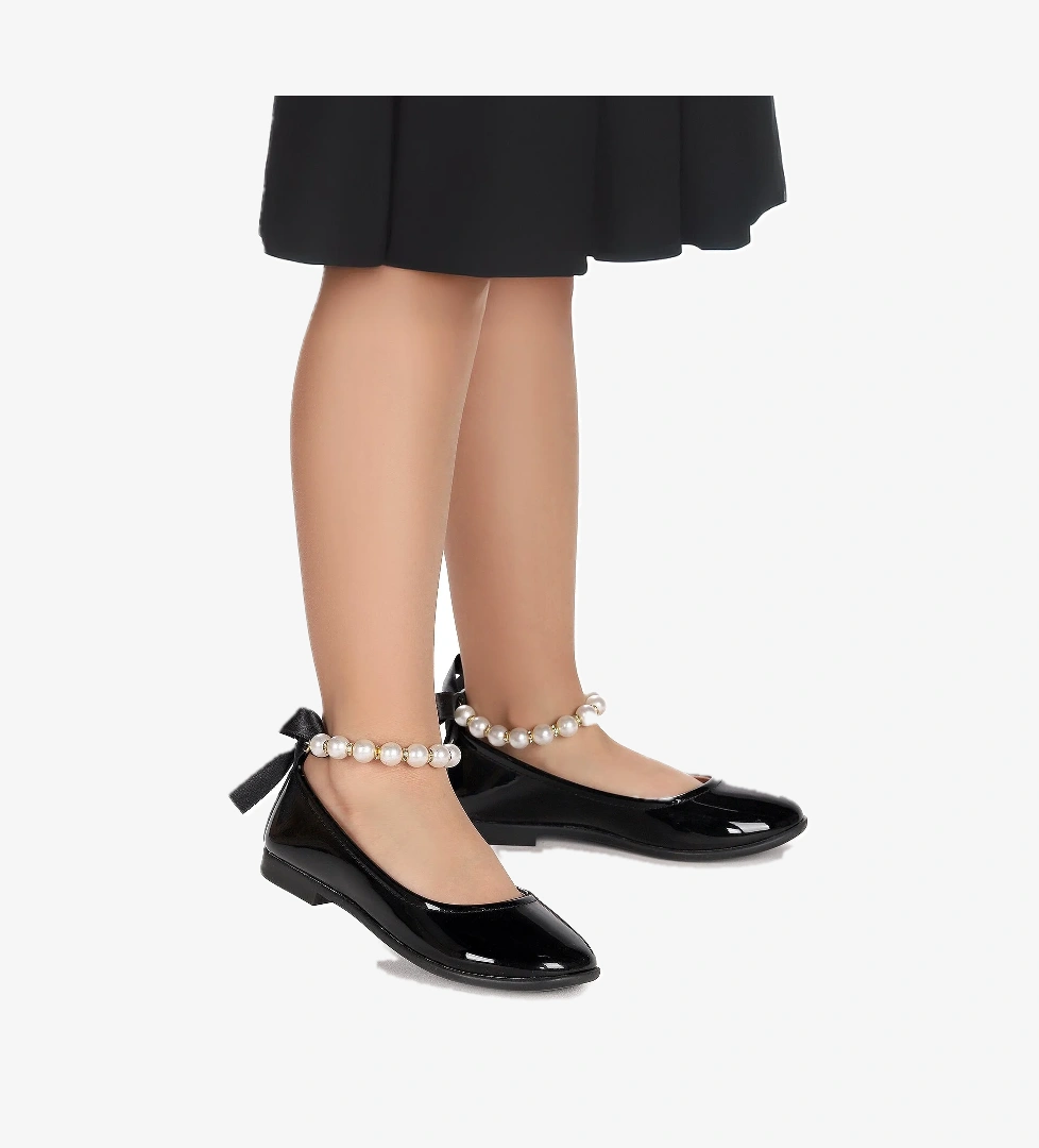 Blanch İncili Lastikli Kız Çocuk Babet Ayakkabı Siyah - Görsel 1