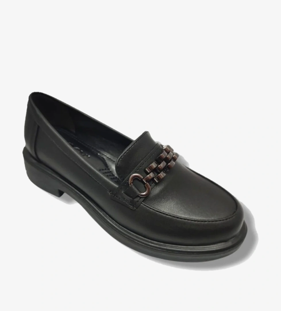 126-25 Deri Anatomik Zincir Tokalı Casual Kadın Ayakkabı - Görsel 1