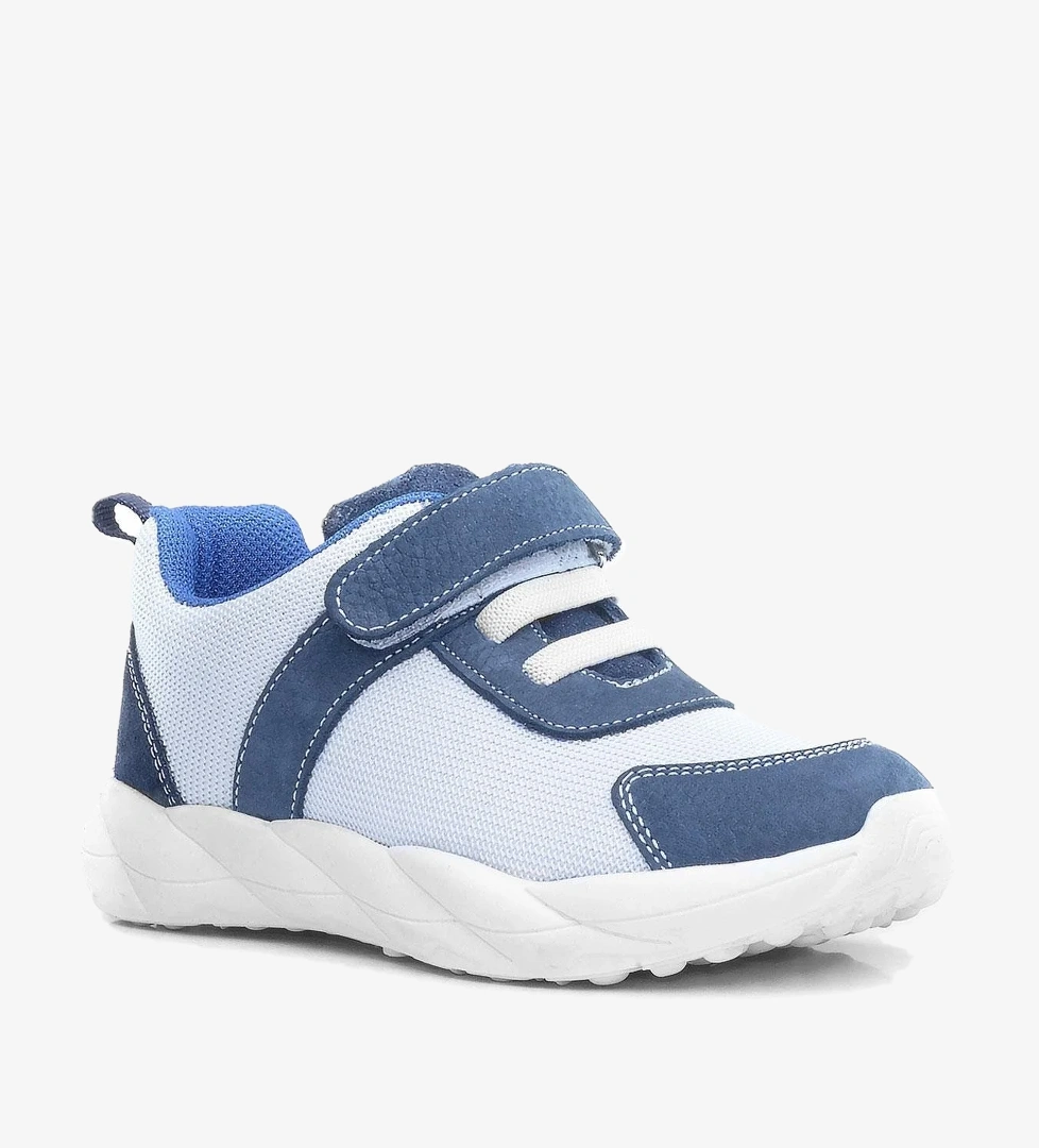 Barefoot Hakiki Deri Krem Lacivert Cırt Cırtlı Çocuk Spor Ayakkabı - Görsel 1