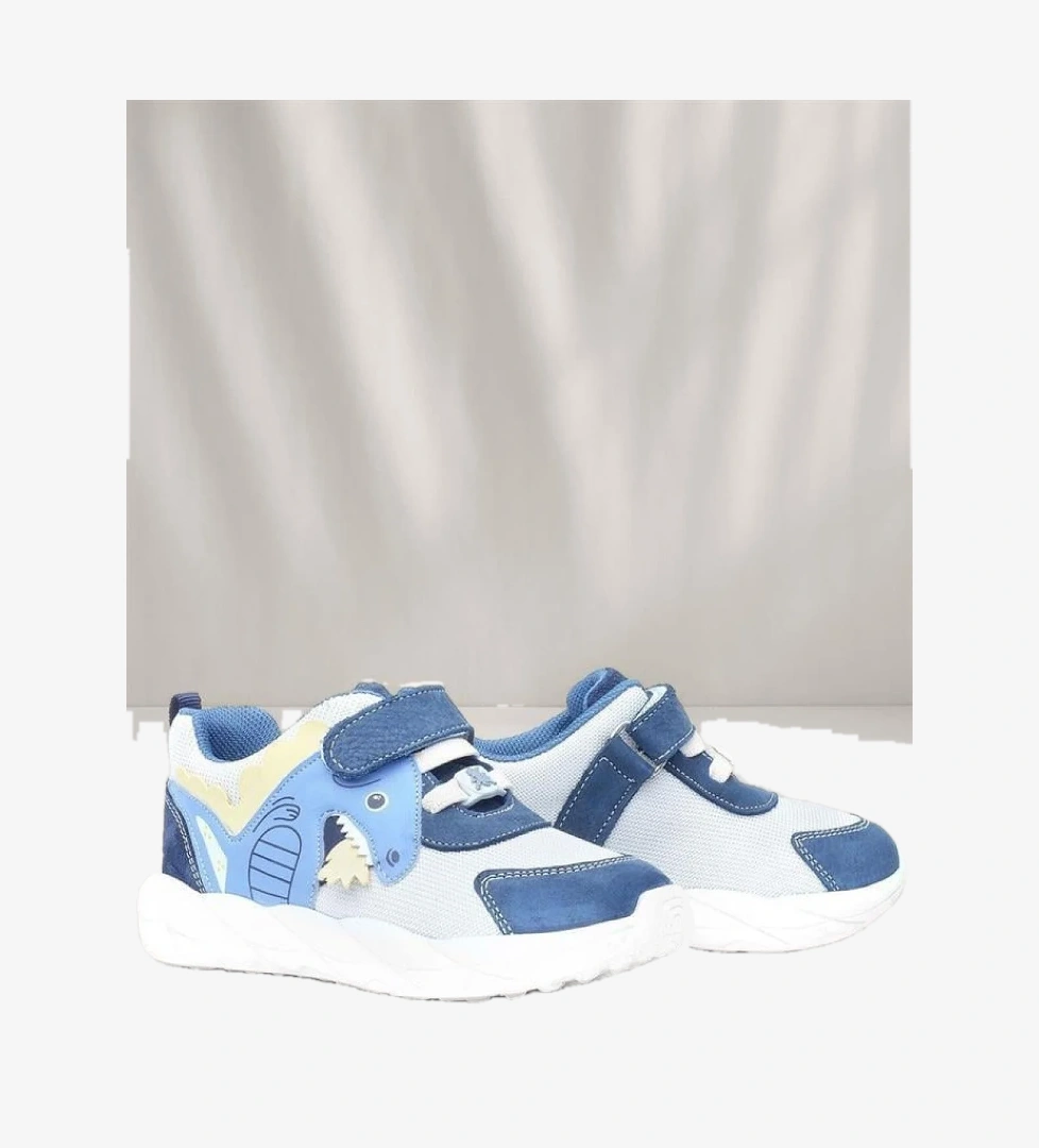 Rakerplus Barefoot Hakiki Deri Krem Lacivert Dinazorlu Cırtlı Çocuk Spor Ayakkabı model görseli