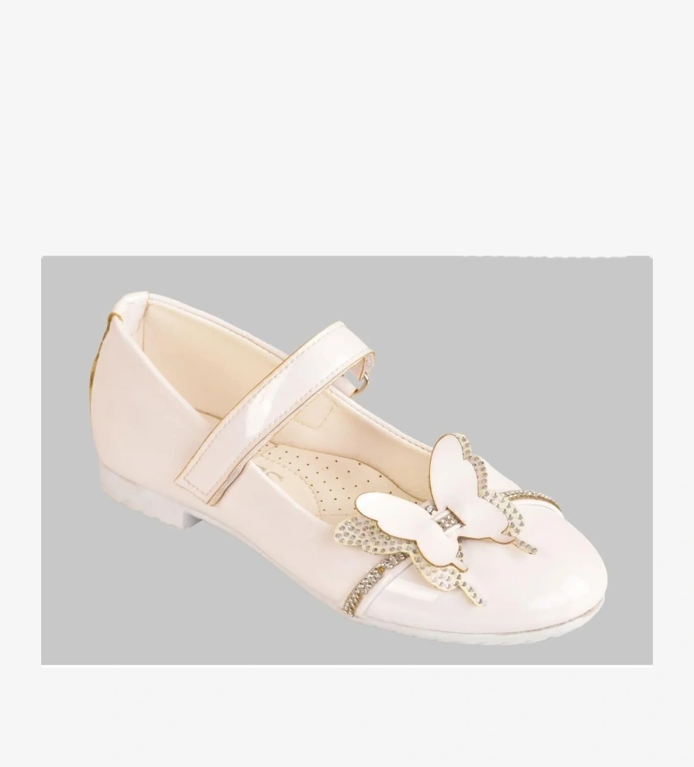 Ellaboni Kız Çocuk Anatomik Taban Taşlı Parlak Rugan Kelebekli Babet Ayakkabı model görseli