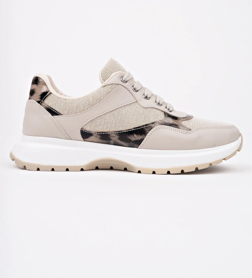 MELODY Kadın Kalın Taban Günlük Leopar Desenli Bağcıklı Sneaker Spor Ayakkabı