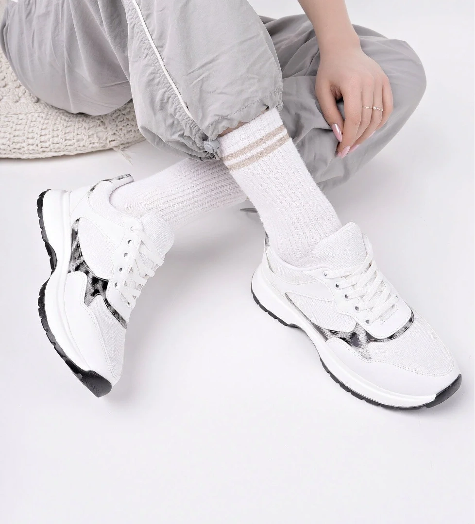 MELODY Kadın Kalın Taban Günlük Leopar Desenli Bağcıklı Sneaker Spor Ayakkabı