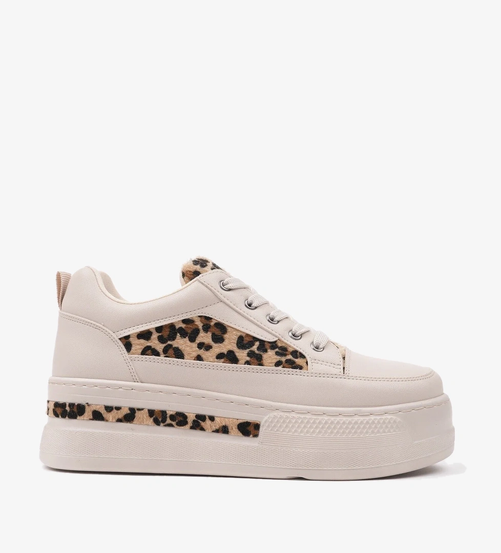 ZARİNA Kadın Kalın Taban Leopar Desenli Bağcıklı Günlük Sneaker Spor Ayakkabı