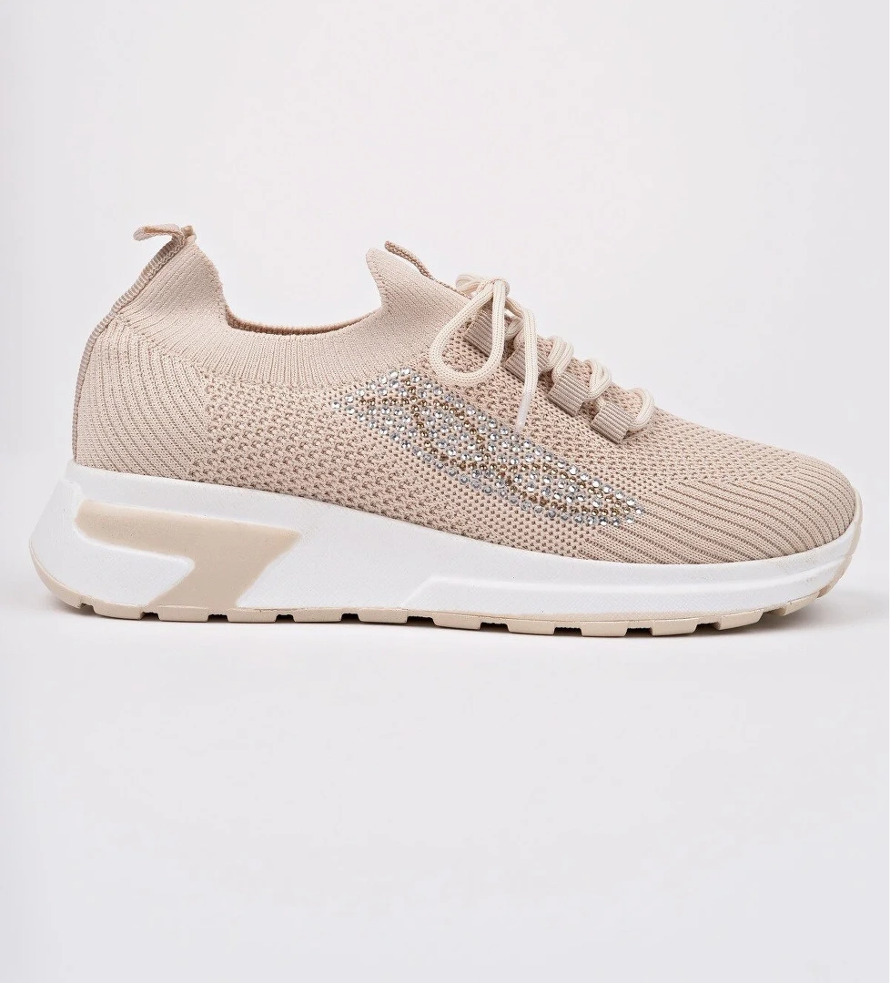 MARTHA Kadın Kalın Taban Günlük Triko Taşlı Bağcıklı Sneaker Spor Ayakkabı