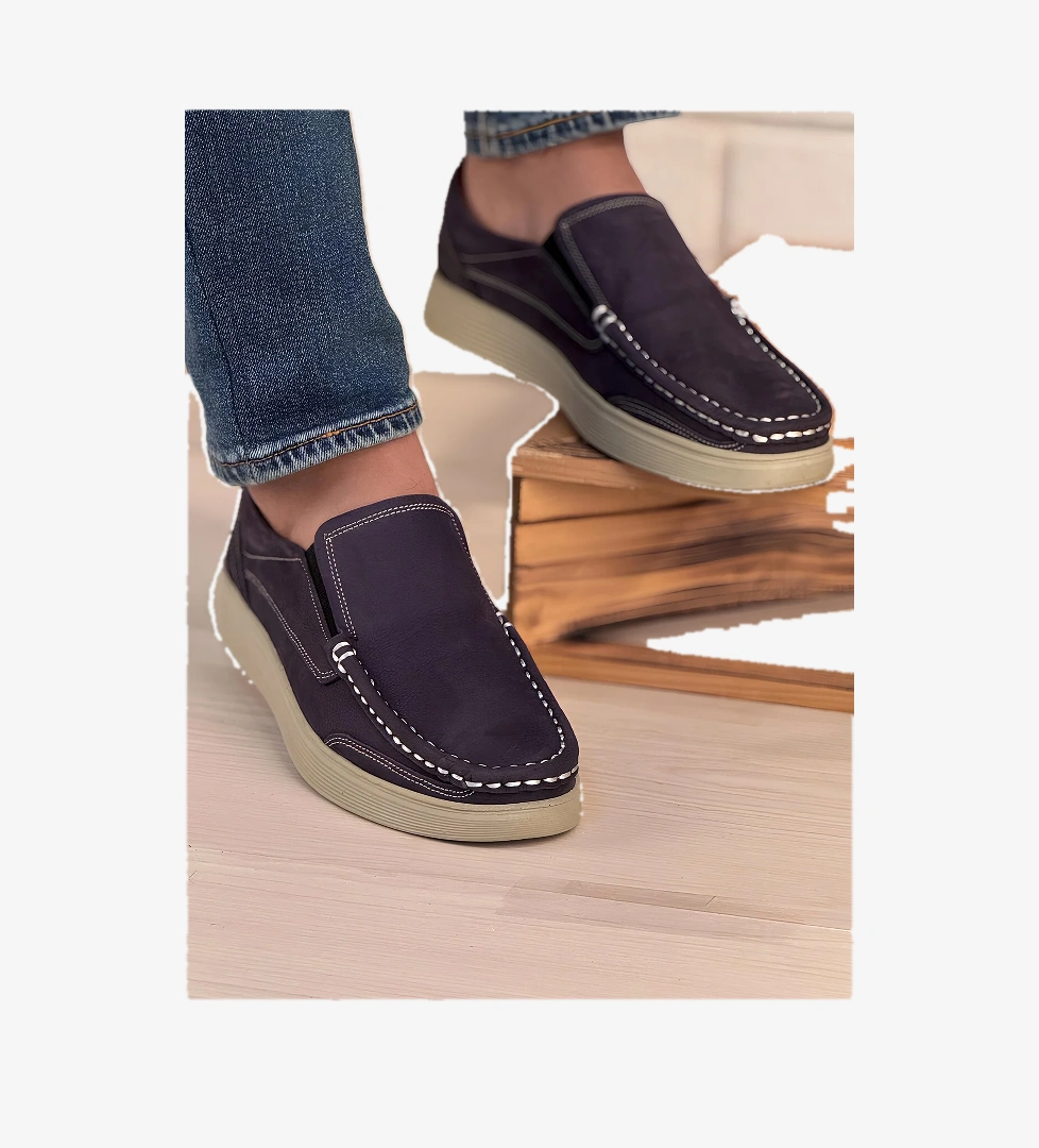 Ghattix Hakiki Deri Erkek Ayakkabı Mavi Beyaz