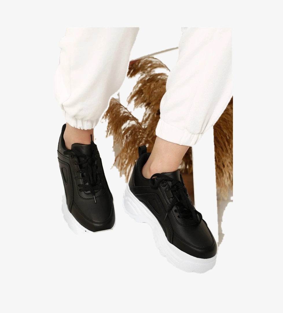 Kadın Bağcıklı Spor Ayakkabı SİYAH CİLT SİYAH - Görsel 1
