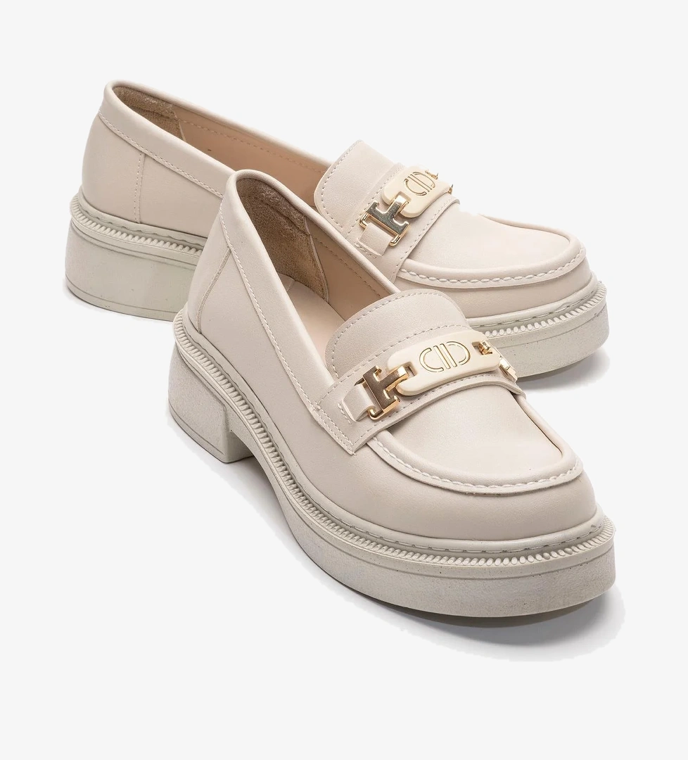 Kadın Tokalı Loafer Ayakkabı BEJ CİLT