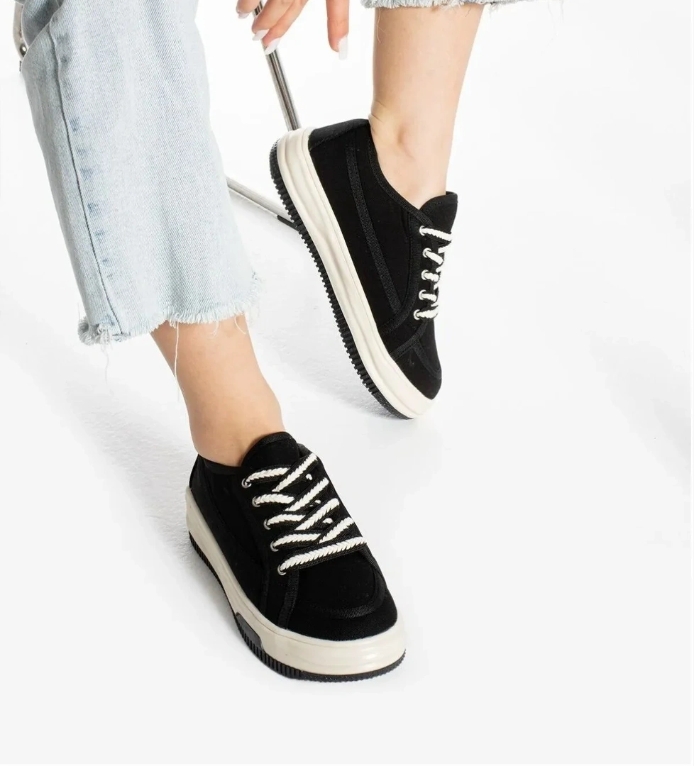 İncila Garantili Ortopedik Yüksek Taban Bağcıklı Bez Spor Sneaker Ayakkabı INCILA-7189 - Görsel 1