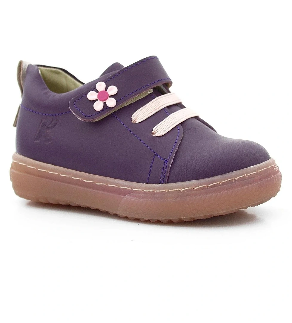 Hapshoe Kids Anatomik Hakiki Deri Yumuşak Mor Çiçekli Cırtlı Kız Çocuk Ayakkabı model görseli