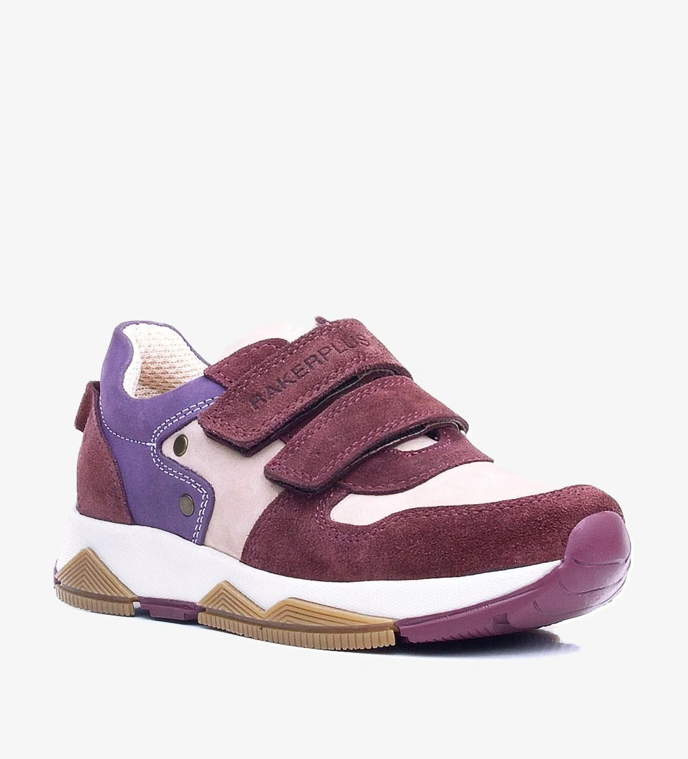 Hakiki Deri Bordo Pembe Metal Detaylı Kız Çocuk Sneakers Ayakkabı - Görsel 1