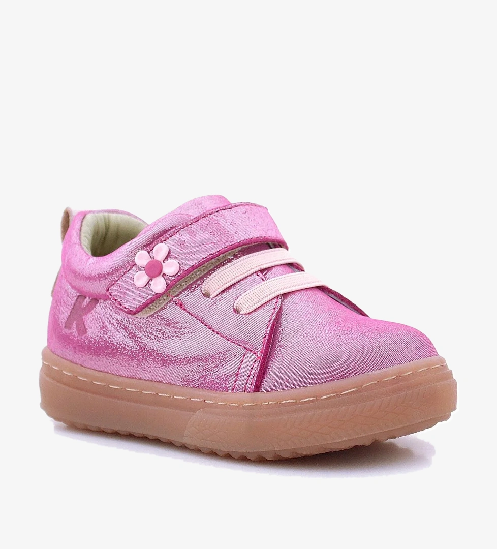 Hapshoe Kids Anatomik Hakiki Deri Yumuşak Pembe Çiçekli Cırtlı Kız Çocuk Ayakkabı model görseli