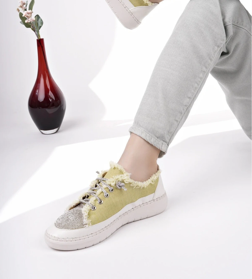 DAMSEL Bağcıklı Taşlı Kadın Günlük Denim Sneaker Spor Ayakkabı