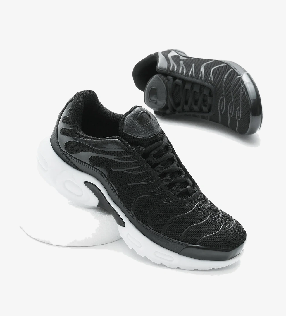 Unisex Siyah Beyaz Faylon TPU Taban Nefes Alabilen Kumaş Bağcıklı Spor Ayakkabı