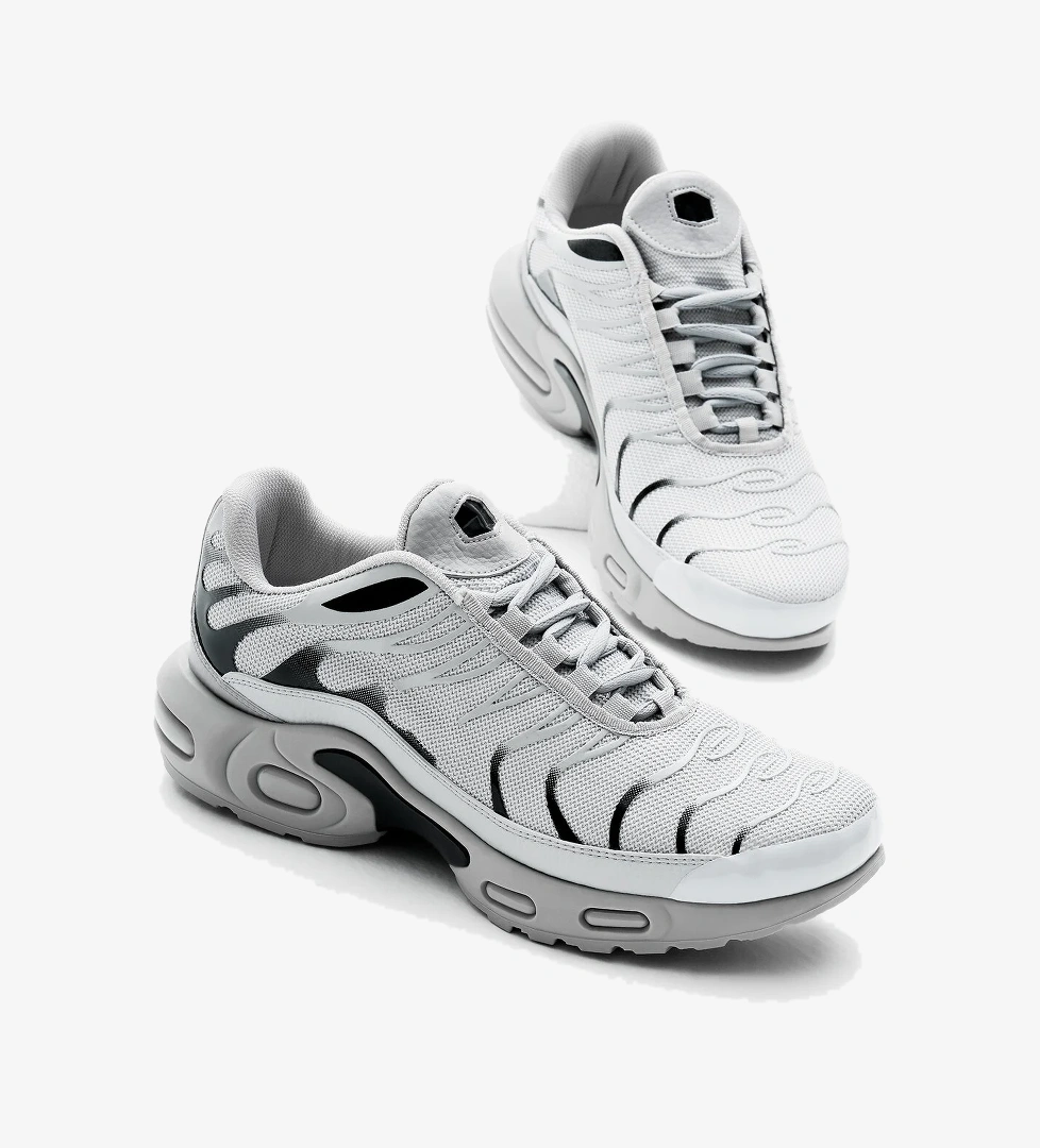 Unisex Gri Siyah Faylon TPU Taban Nefes Alabilen Kumaş Bağcıklı Spor Ayakkabı - Görsel 1