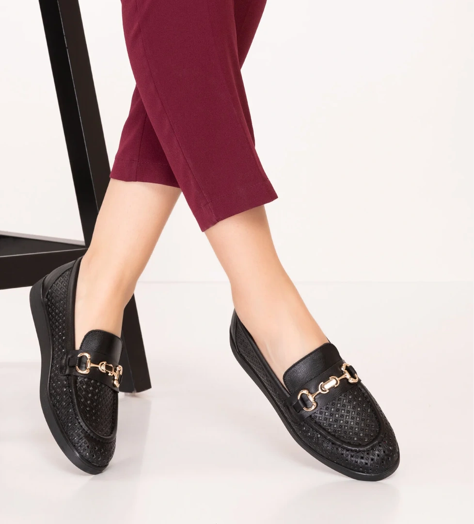 Gondol Kadın Hakiki Deri Yazlı Lazer Delikli Şık Loafer anl.2999 - Görsel 1