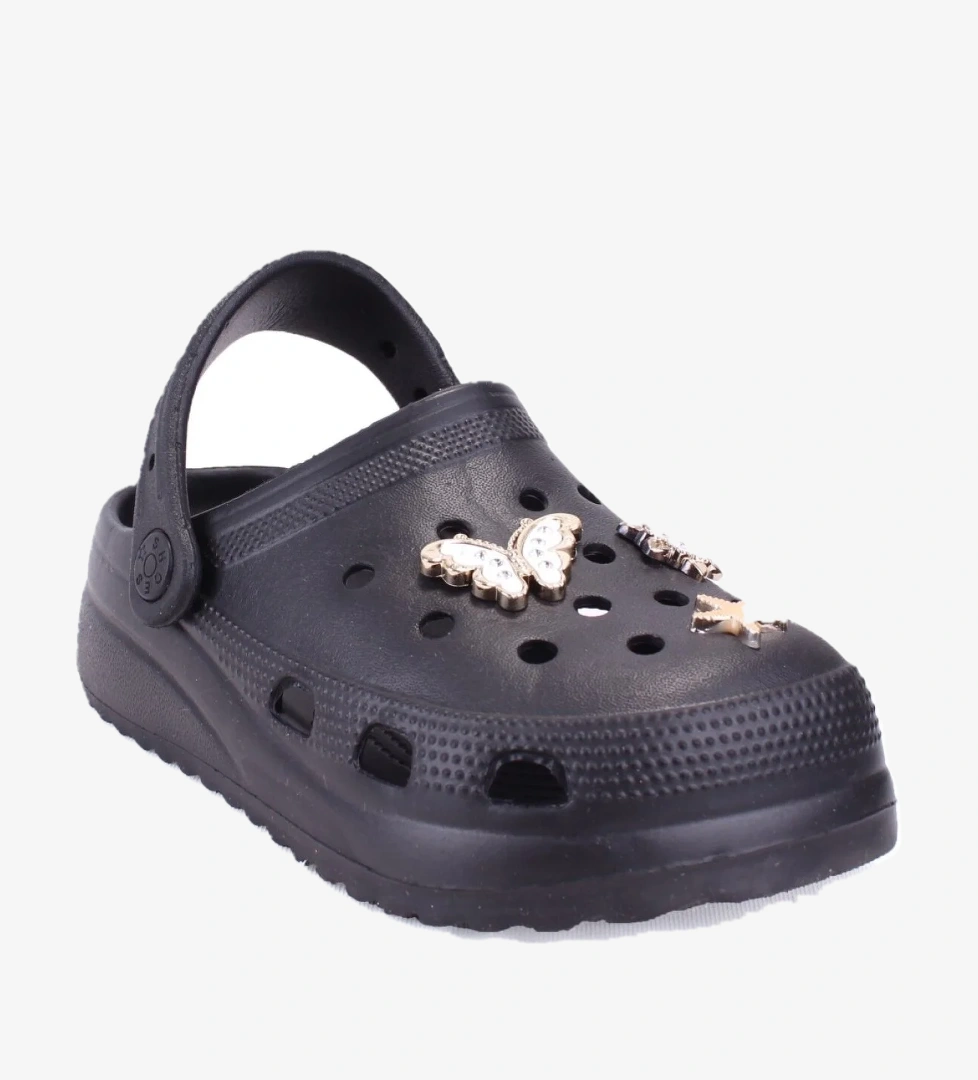 DJA75-205 Siyah Taşlı Ortopedik Günlük Kız Çocuk Cross Spor Terlik - Görsel 1