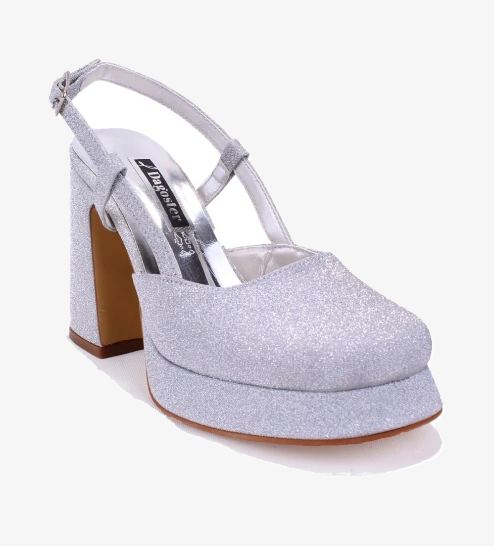 DZA07-337560 Gümüş Simli Platform Topuklu Kadın Ayakkabı