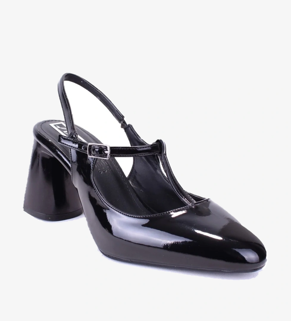 DZA07-1133602 Siyah Rugan Klasik Topuklu Kadın Ayakkabı - Görsel 1
