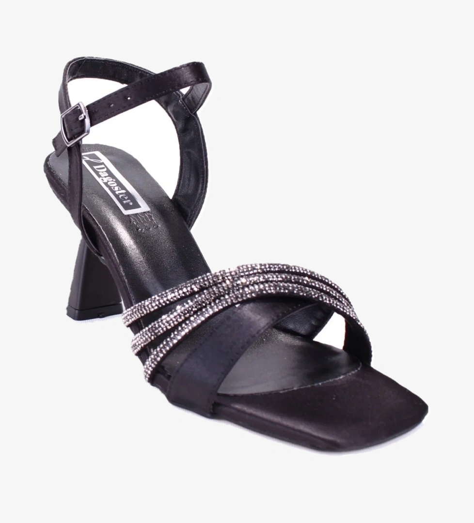 DZA07-1284058 Siyah Saten Kısa Topuklu Abiye Kadın Ayakkabı