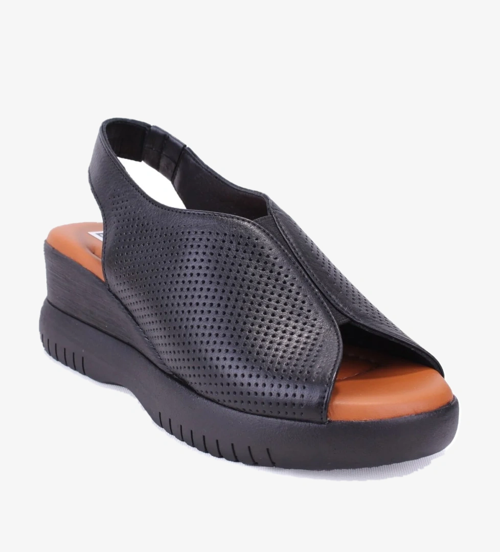 DZA07-9972521405 Siyah Günlük Ortopedik Deri Kadın sandalet