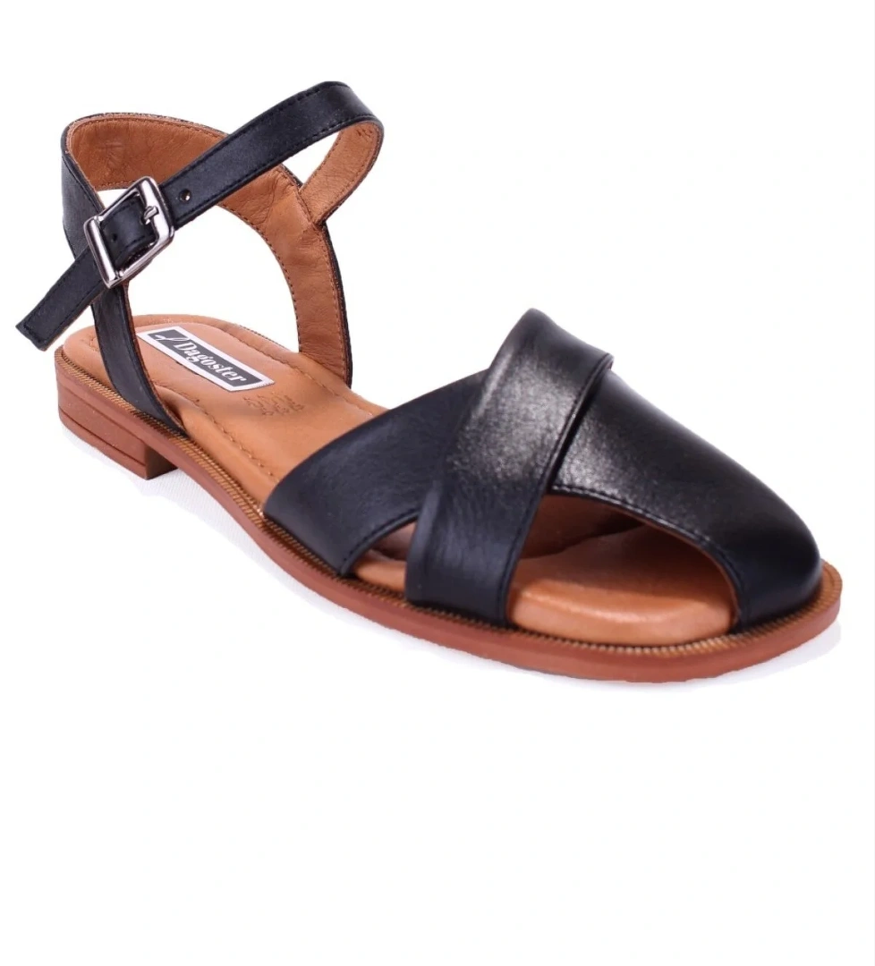 DZA07-60216243 Siyah Günlük Ortopedik Deri Spor Kadın sandalet