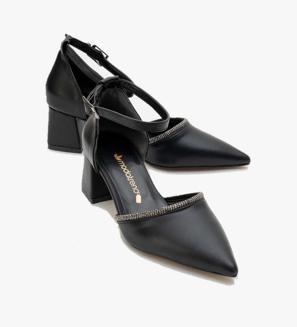 Kadın Taşlı Topuklu Ayakkabı SİYAH CİLT