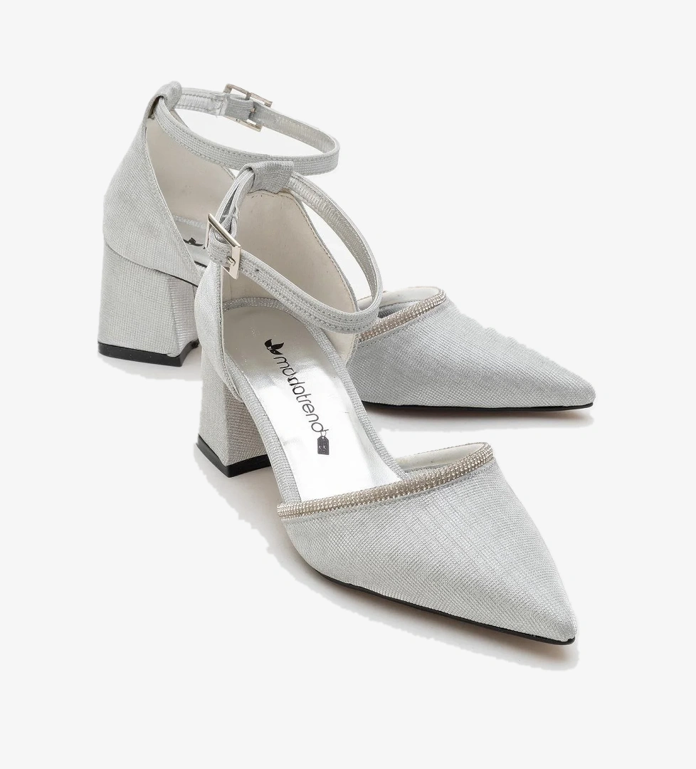 Kadın Taşlı Topuklu Ayakkabı GÜMÜŞ SİM - Görsel 1