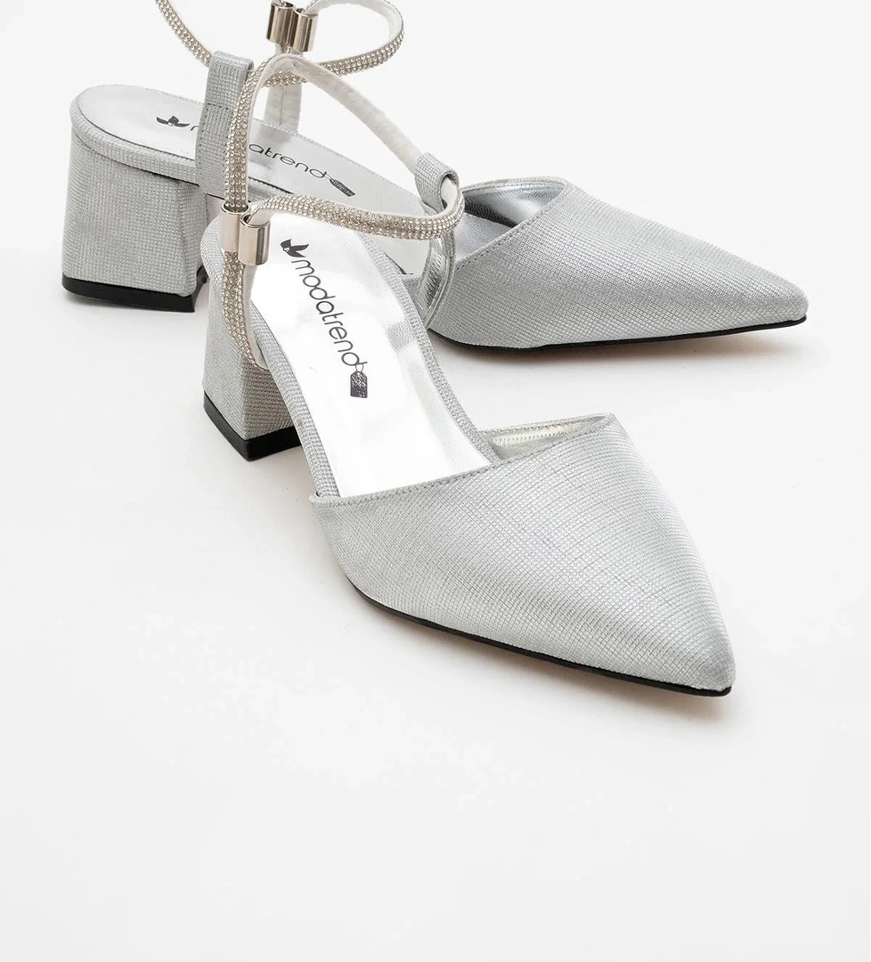 Kadın Taşlı Topuklu Ayakkabı GÜMÜŞ SİM