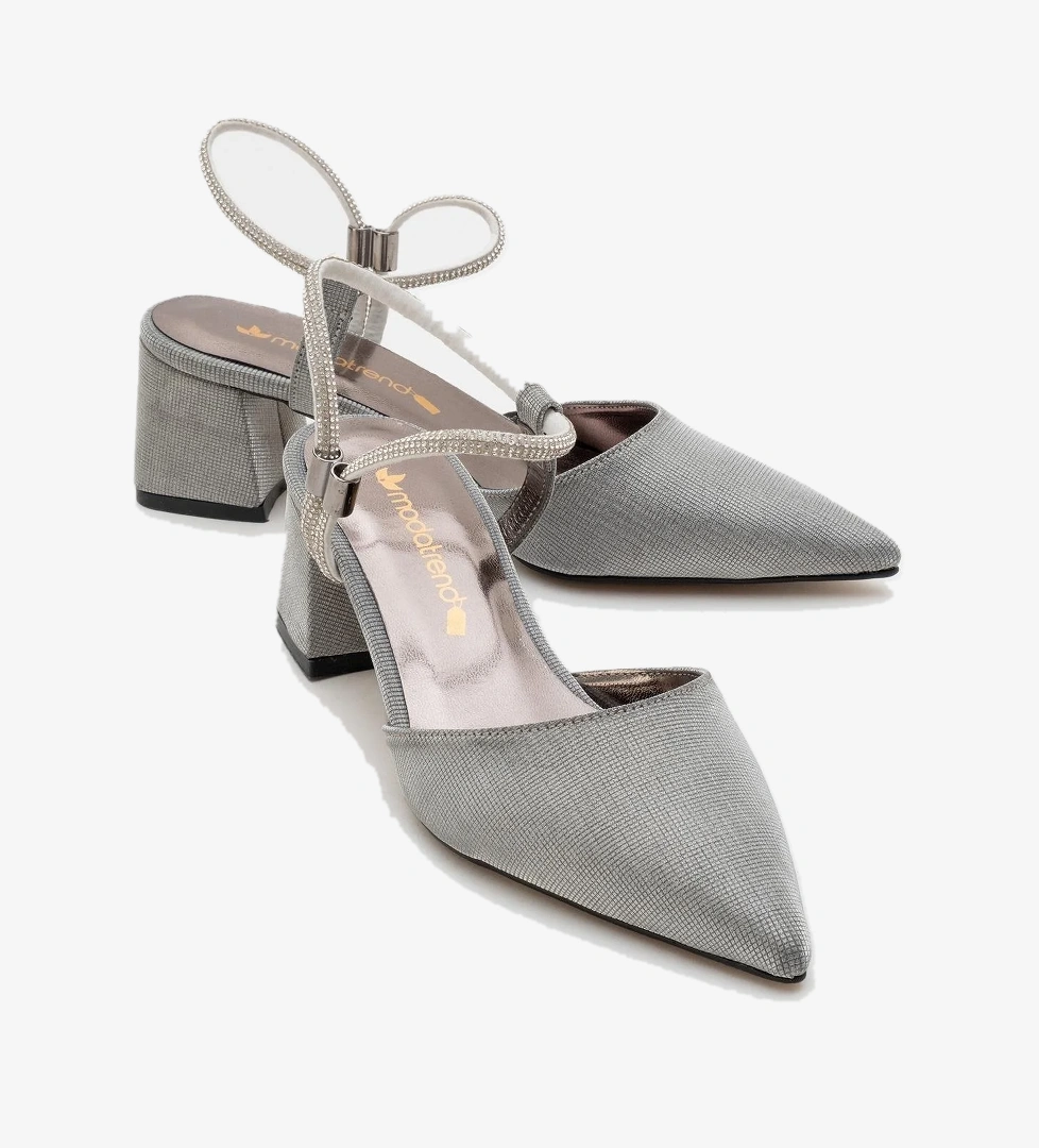 Kadın Taşlı Topuklu Ayakkabı PLATİN SİM