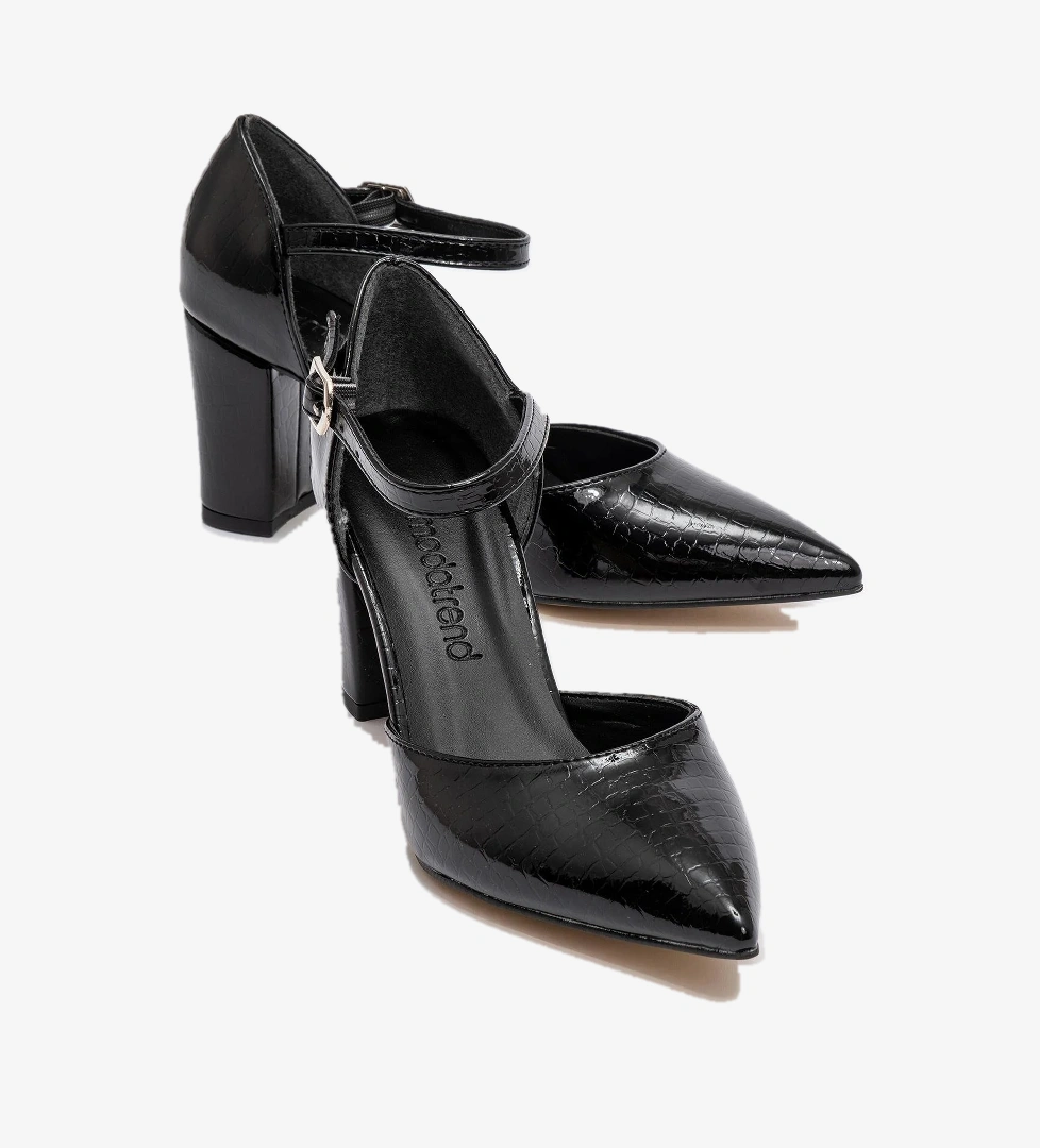Kadın Tokalı Topuklu Ayakabı SİYAH KROKO - Görsel 1