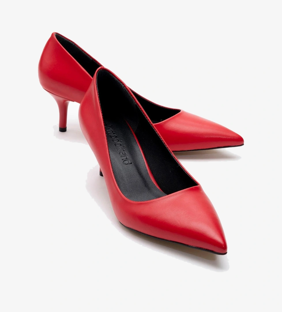 Kadın Sivri Burunlu Stiletto KIRMIZI CİLT - Görsel 1