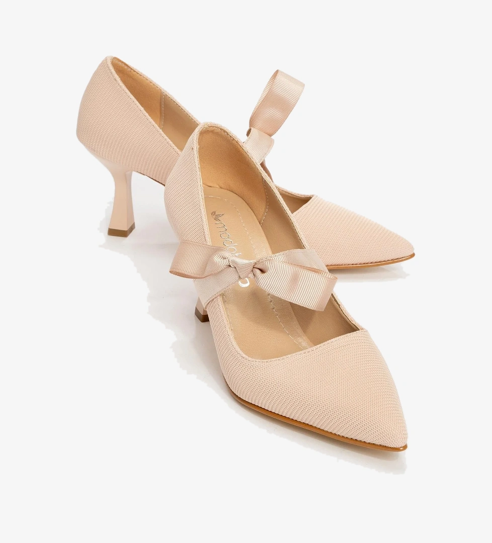 Kurdeleli Kadın Topuklu Ayakkabı TEN