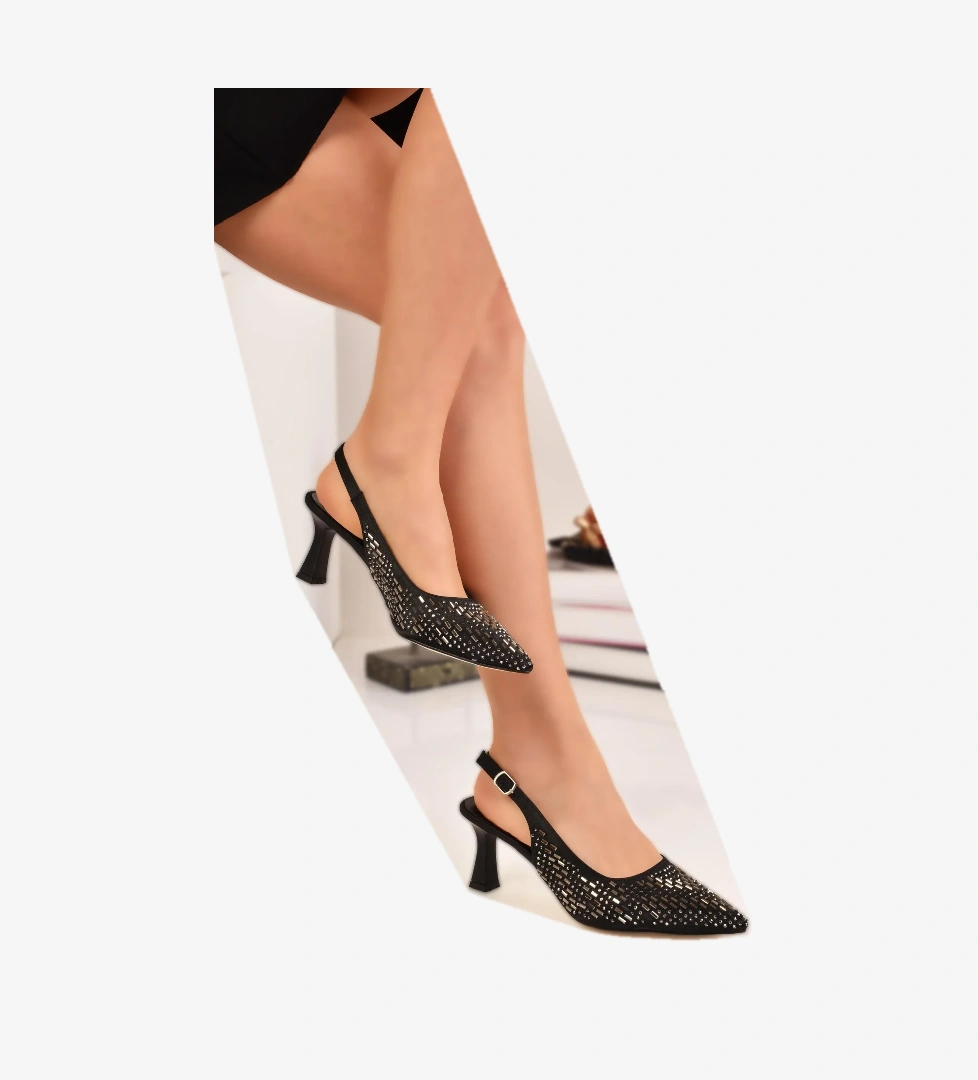 Kadın Arkası Açık Sivri Burun Topuklu Sandalet Ayakkabı - Görsel 1