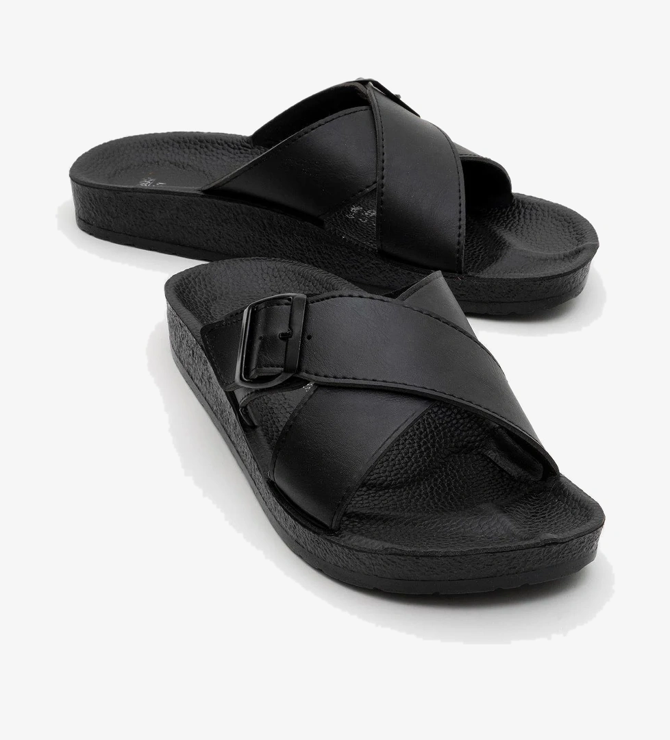 Erkek Tokalı Çapraz Bantlı Terlik - 2227 SİYAH - Görsel 1