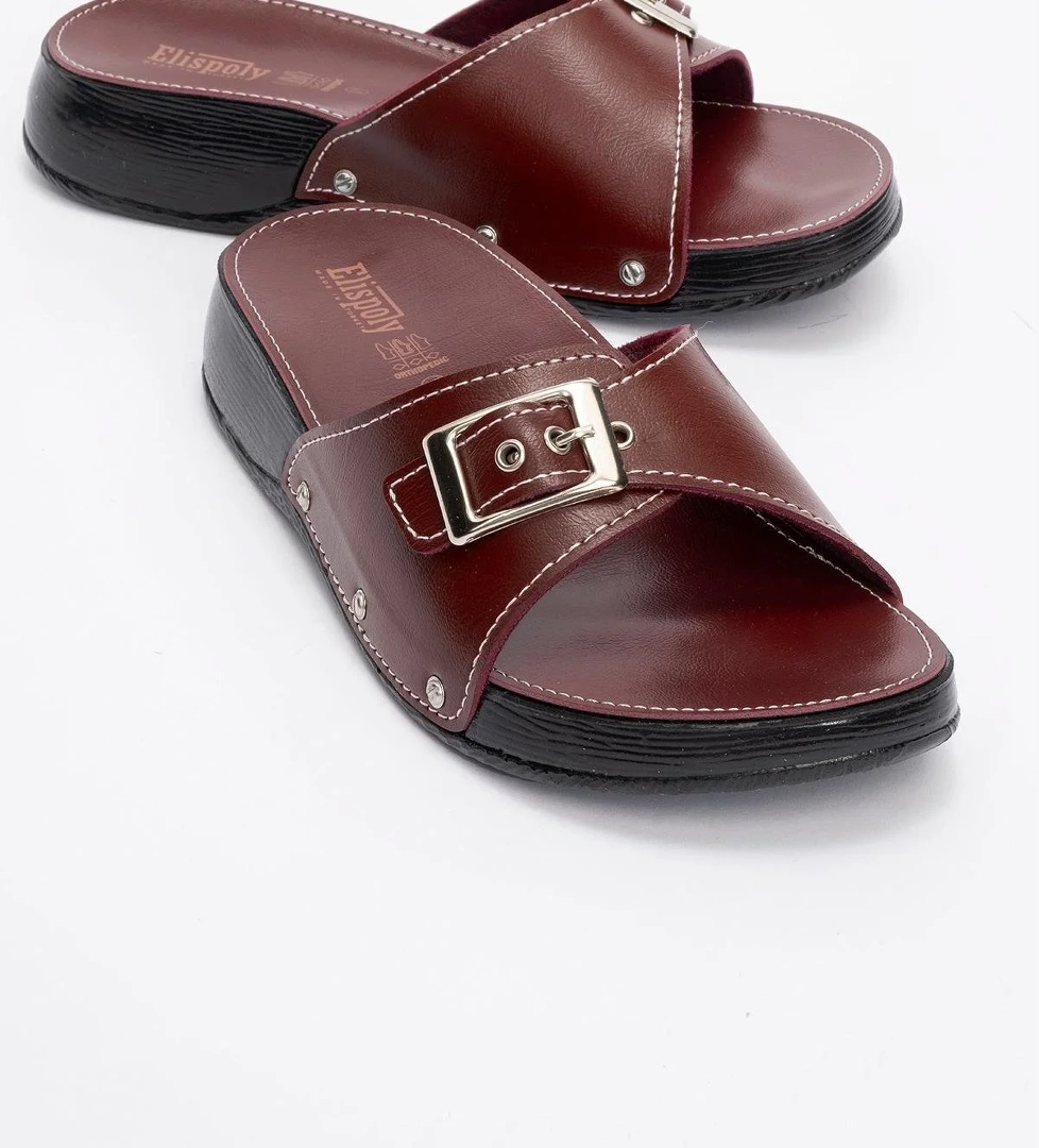 Tek Tokalı Kemerli Kadın Terlik BORDO