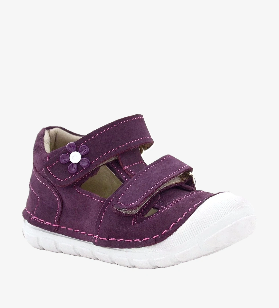 Ruby Hakiki Deri Mor Çiçek Detaylı İlk Adım Ayakkabısı - Görsel 1