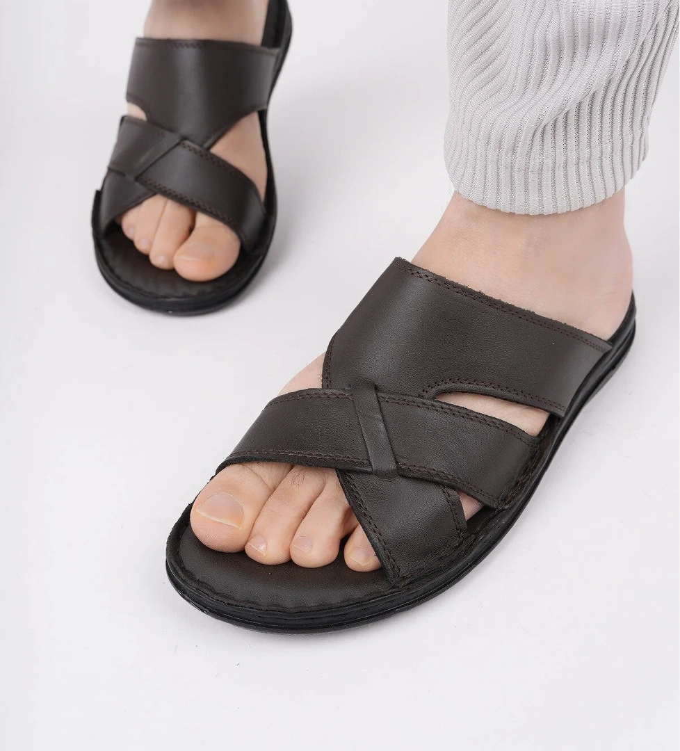 Eco Garantili Erkek Günlük Hakiki Deri Rahat Yumuşak Taban Ortopedik Terlik - Görsel 1