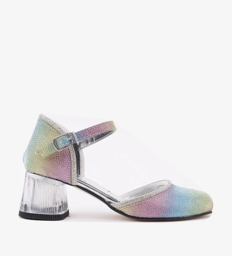 ELSE Bilekten Bağlamalı Simli Kız Çocuk Kısa Topuklu Ayakkabı