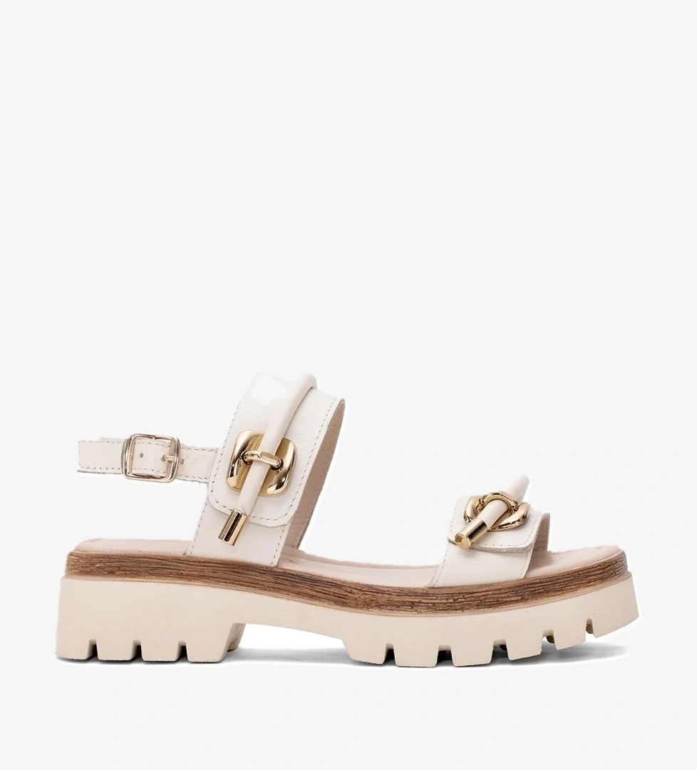 Elit DK523-016 Kadın Hakiki Deri Düz Sandalet Bej